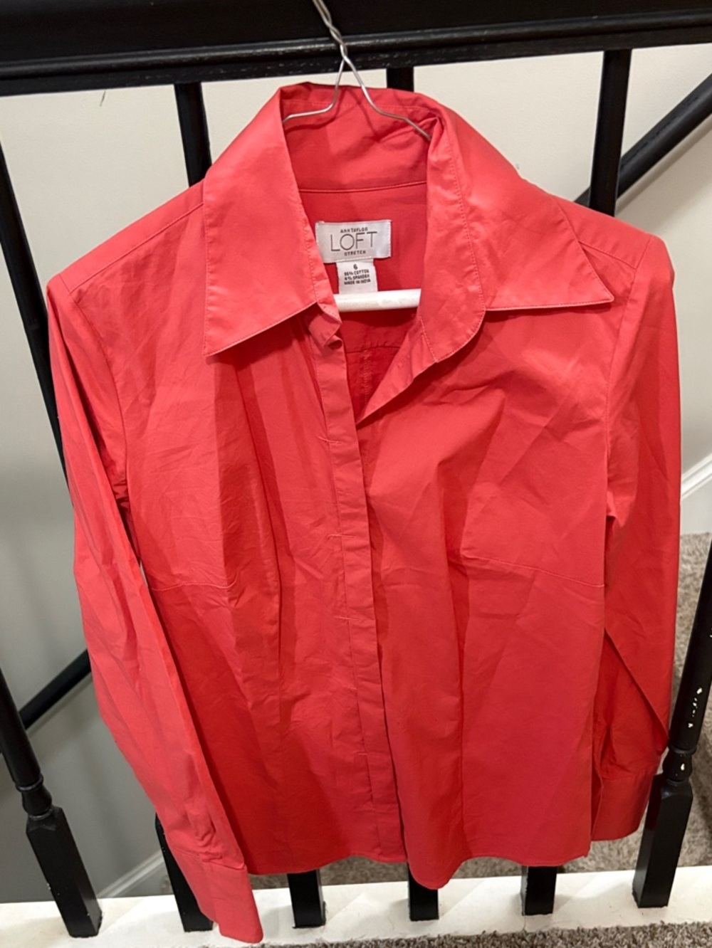 LOFT Coral-Red Button Front Blouse